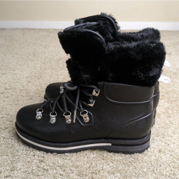 Michael Kors black lanis PVC and faux fur ankle rain boots size 6 - Picture 5 of 9